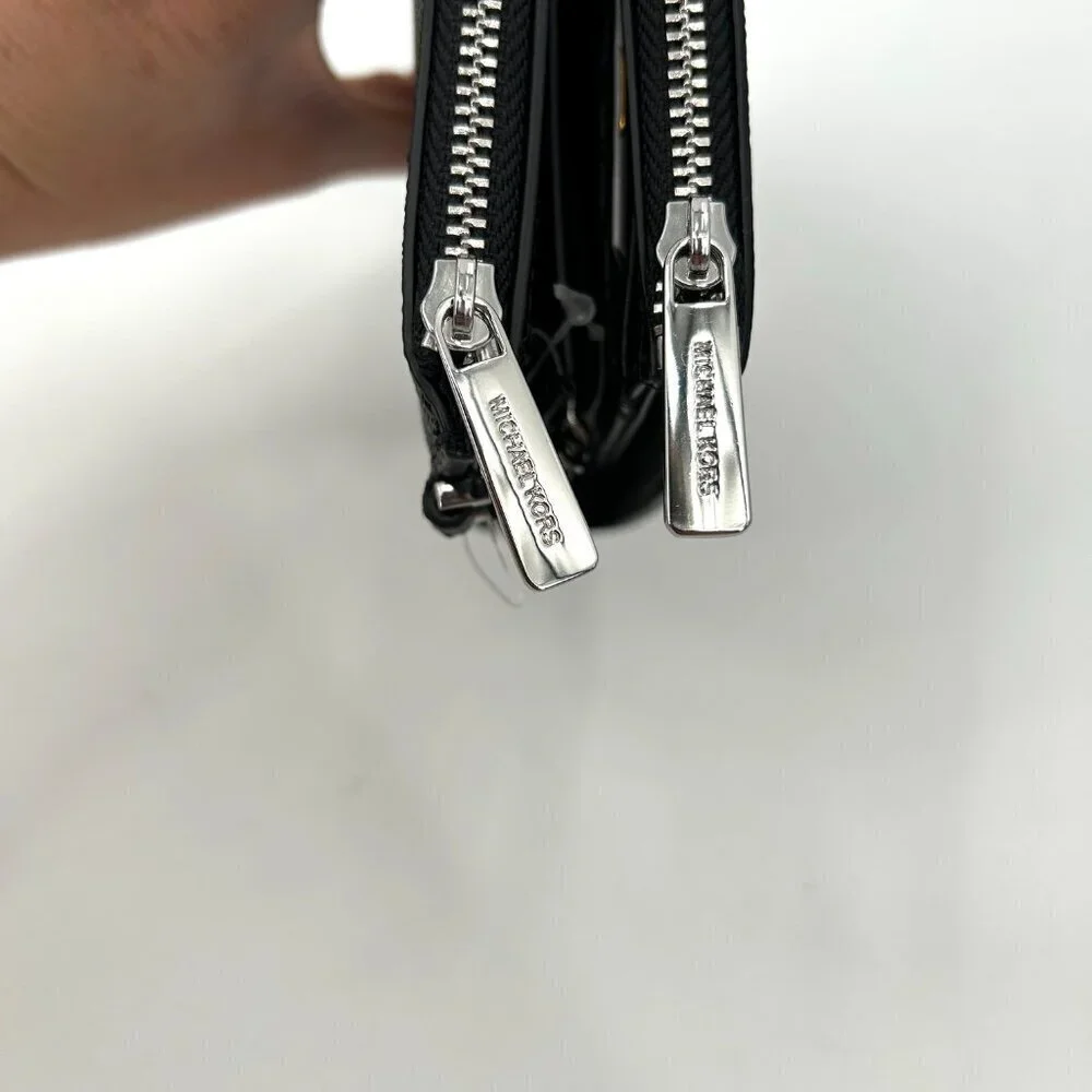 NWT MICHAEL KORS Black Jet Set Travel Double Zip Leather Wristlet Wallet
